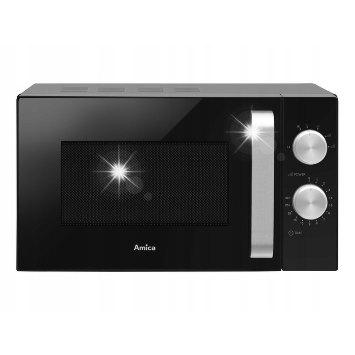 Cuptor cu microunde Amica 800W 20L, negru, 5 nivele putere, sistem Multi Waves