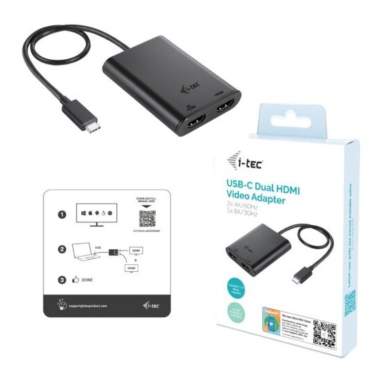Adaptor video USB-C I-TEC Dual 4K/60Hz, 1x 8K/30Hz, 2 porturi HDMI