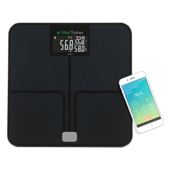 Кантар за тяло ETA Vital Trainer, смарт приложение, модерен дизайн, 180 кг, 34,5x33,5x4см