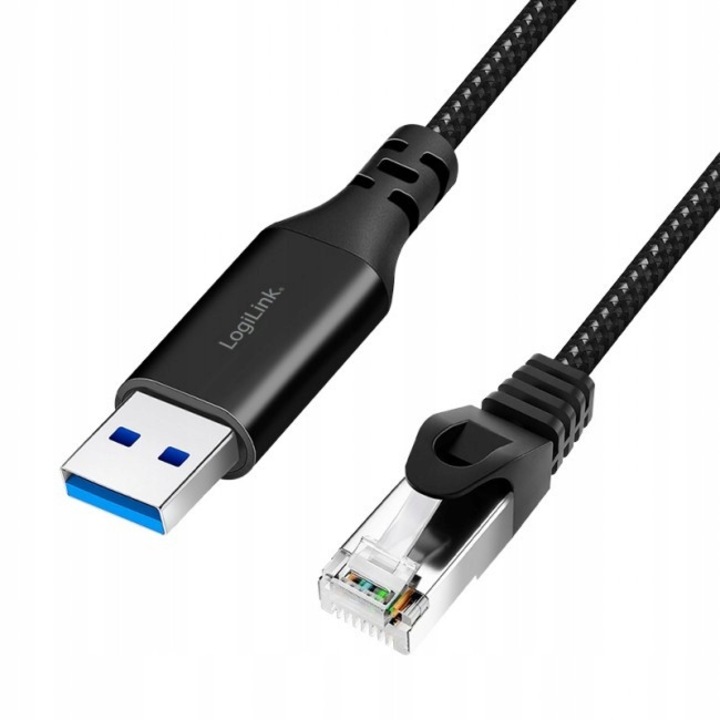 Adaptor USB 3.0 - RJ45 1m, Logilink, CAT6 S-FTP, activ, negru-gri