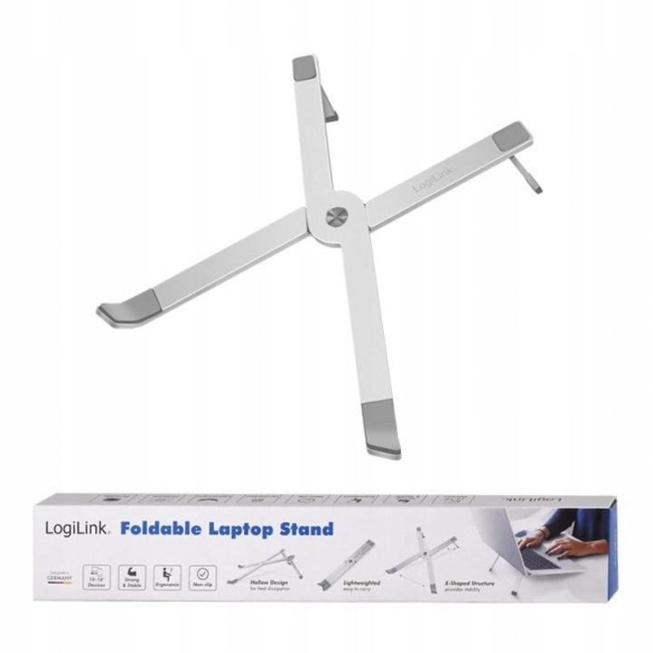 Suport laptop Logilink AA0166, aluminiu, reglabil, argintiu, 73x210x228mm, max. 20kg