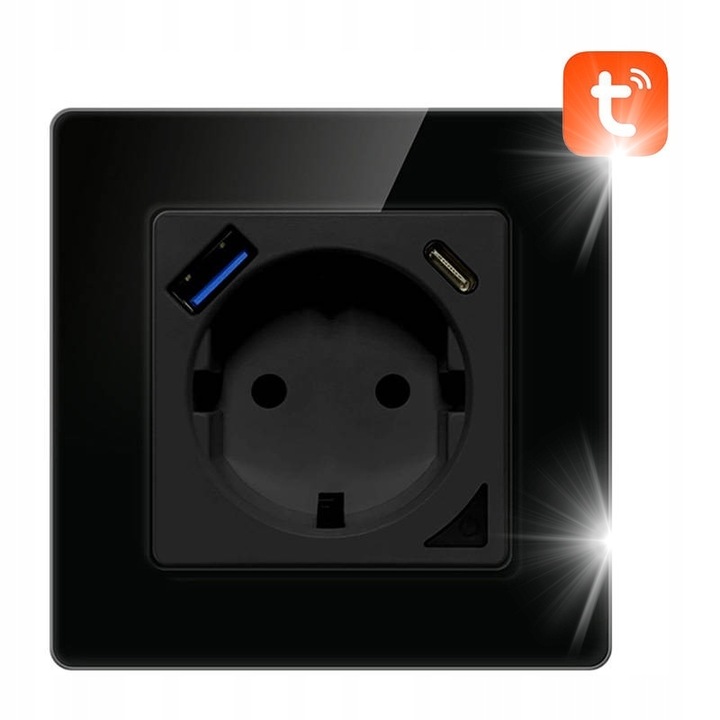 Смарт контакт Avatto N-WOT10-USB-B WiFi с 2 USB порта, черен, 86x86x45 мм