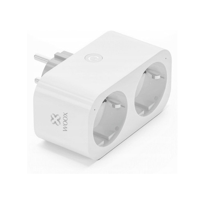 Смарт контакт WOOX R6153, двоен комплект, гласов контрол, мониторинг на енергията, бял, 97x50x82 мм