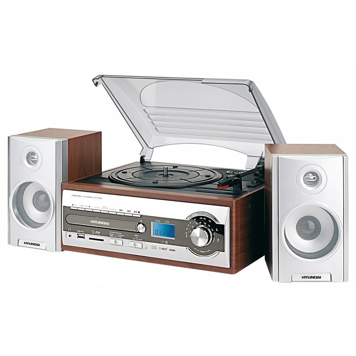 Ретро грамофонно радио Hyundai RTCC 513, USB, SD, 32x17.5x29.5см, сребрист