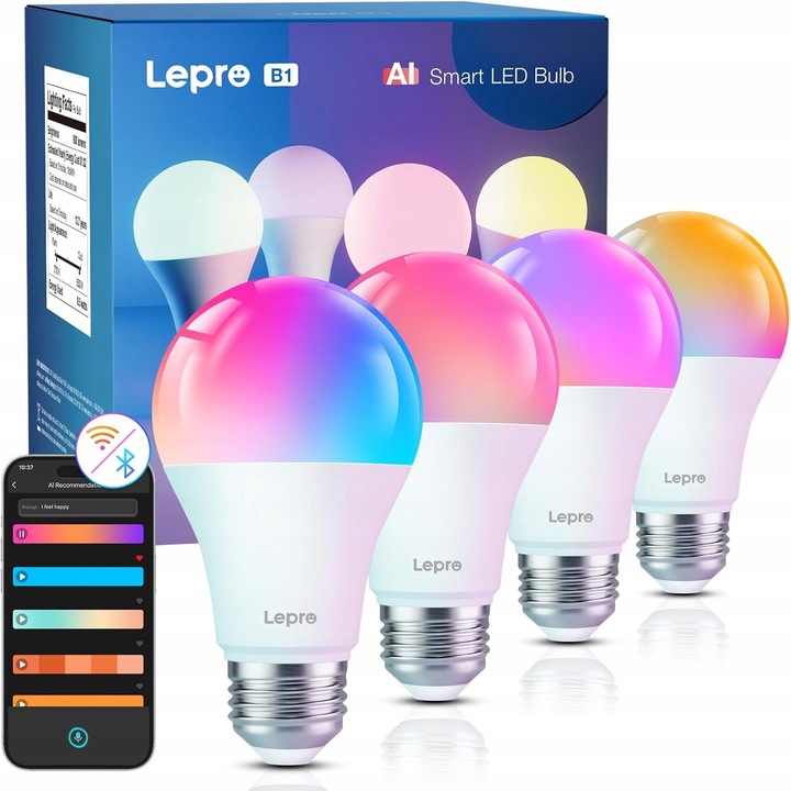 Смарт крушки Lepro B1 E27 комплект 4 броя RGB 8,5W, Wi-Fi, Bluetooth, 806 lm