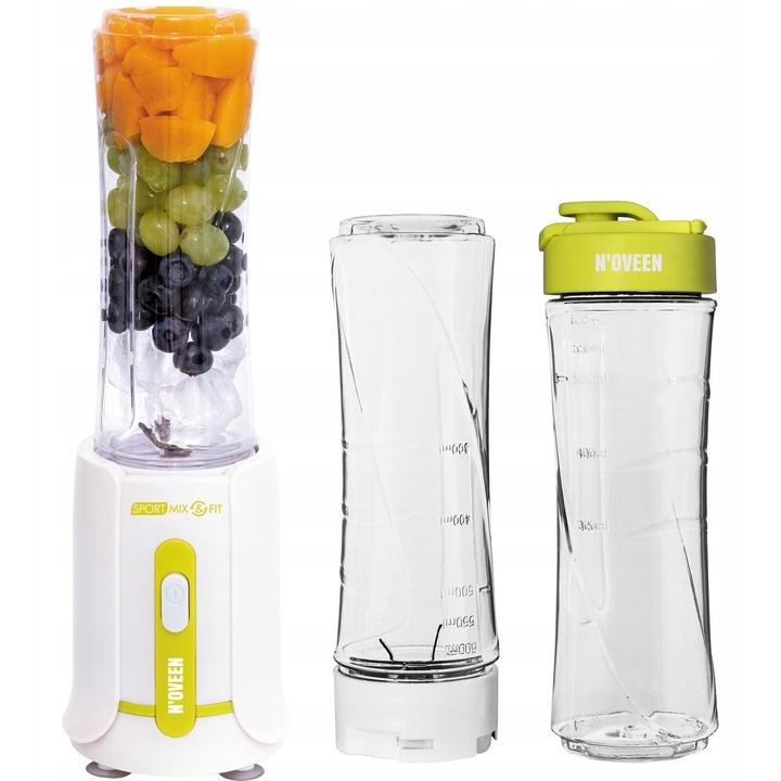 Блендер N'oveen Sport Mix & Fit SB230, 300W, сив, с аксесоари за трошене на лед, пълен комплект