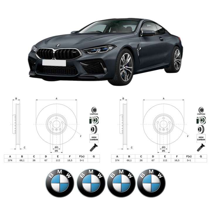 Set 2 discuri frana Fata BMW Seria 8 Gran Coupe (G16, F93) din 2019-2020, KW 235 CP 320 CMC 2993, Auto, Bosch, 4 Stickere auto cu BMW Seria