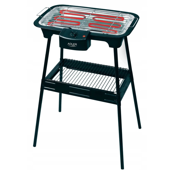 Gratar electric Adler AD 6602, 2400W, reglare temperatura, dimensiuni 37x21cm, cu suport de gradina
