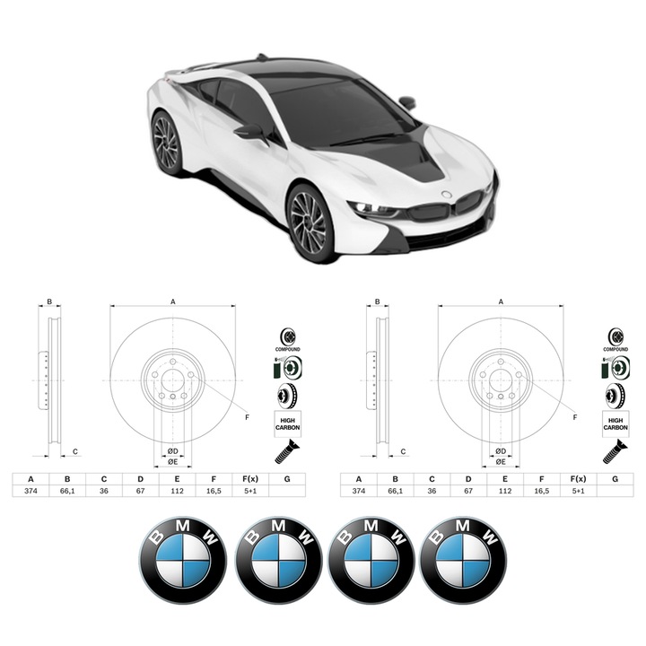 Set 2 discuri frana Fata BMW Seria 8 Convertible (G14, F91) din 2018-2020, KW 235 CP 320 CMC 2993, Auto, Bosch, 4 Stickere auto cu BMW Seria
