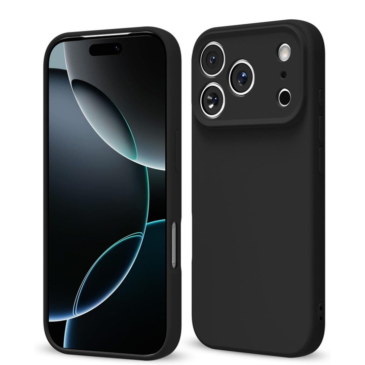 Калъф за iPhone 17 Pro, Mingzhi®, течен силиконов калъф за мобилен телефон, ултратънък, мек, черен