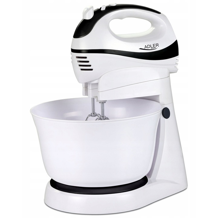 Миксер Adler AD 4206, 300W, 5 скорости, въртяща се купа 3,4л, комплект аксесоари от неръждаема стомана