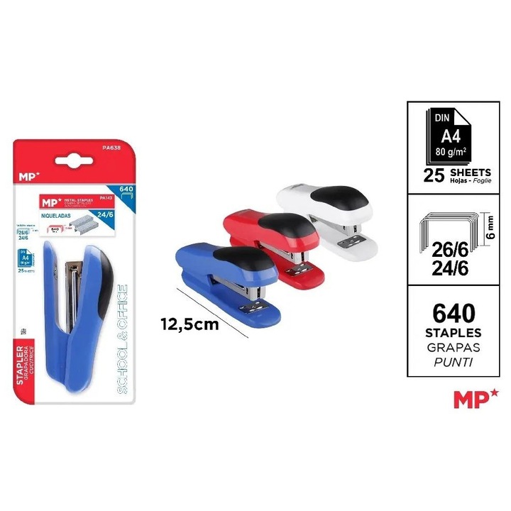 Irodai tűzőgép 24/6, MP Main Paper, készlet vegyes tűzőkapcsokkal