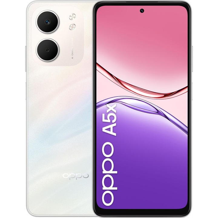 Мобилен телефон OPPO A5x, 4GB RAM, 128GB, Laser White