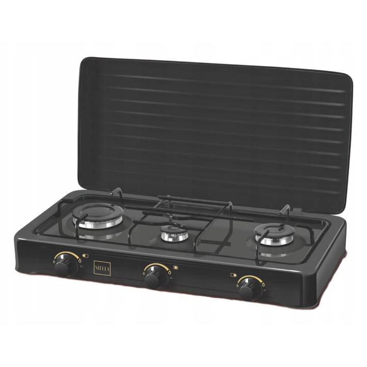Газов котлон с 3 горелки, Stella, черен, 610x360x115мм