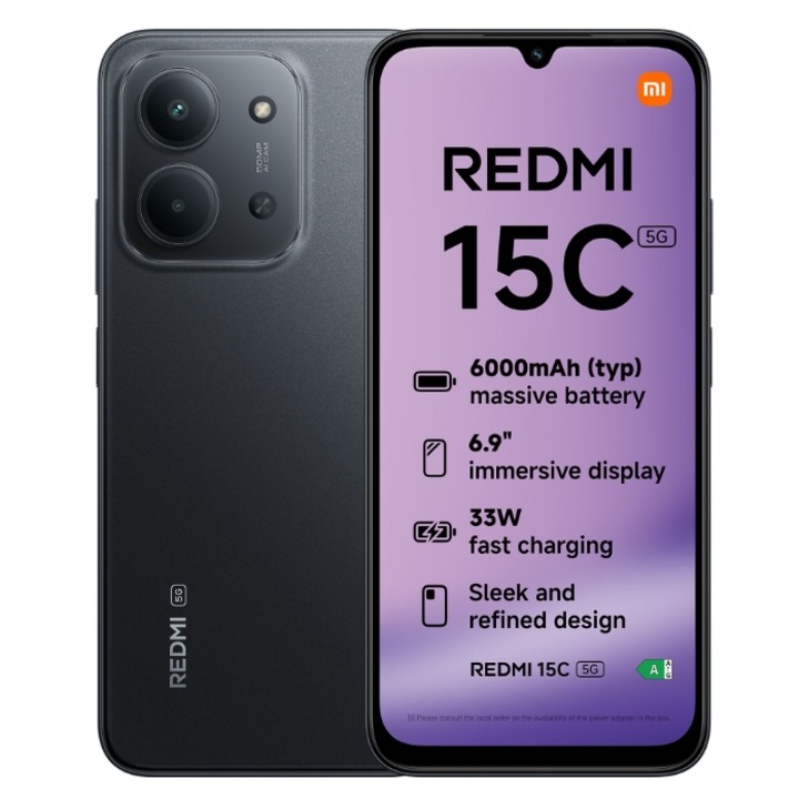 Смартфон Xiaomi Redmi 15C 5G, 4GB, 128GB, Midnight Black