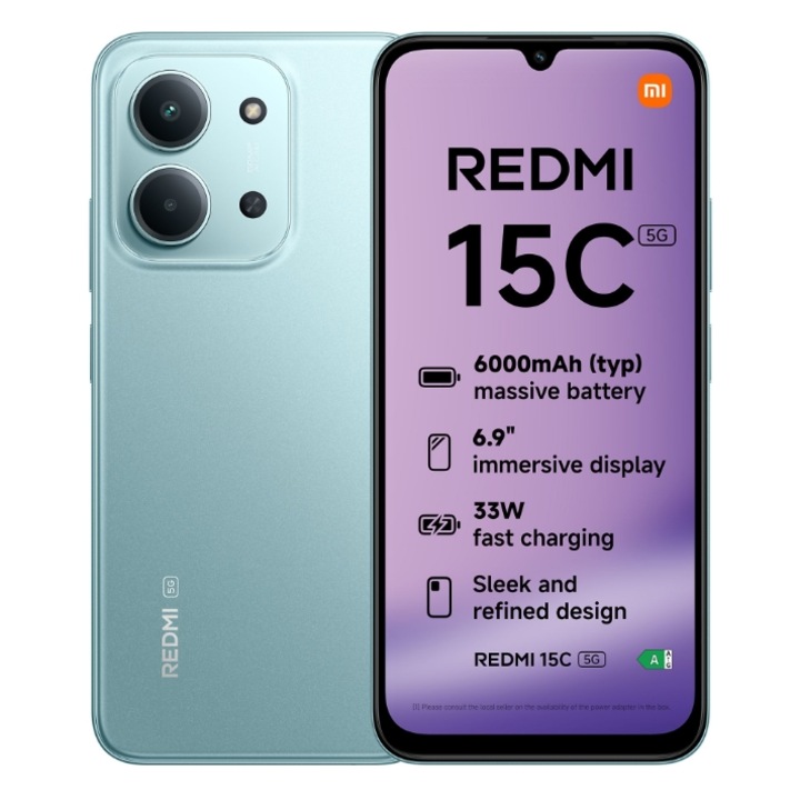 Смартфон Xiaomi Redmi 15C 5G, 4GB, 128GB, Mint Green