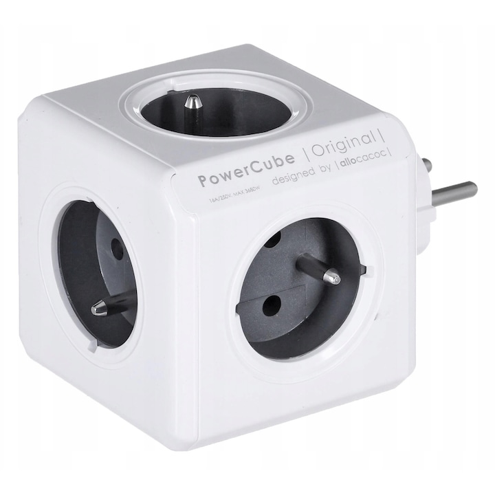 Разклонител PowerCube Original 5 гнезда, сив, компактен, модулен