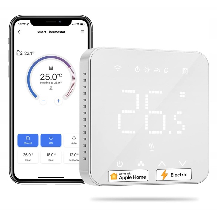 Termostat Smart Home Meross, MTS200HK, control vocal, Wi-Fi 2,4 GHz, 5-35°C