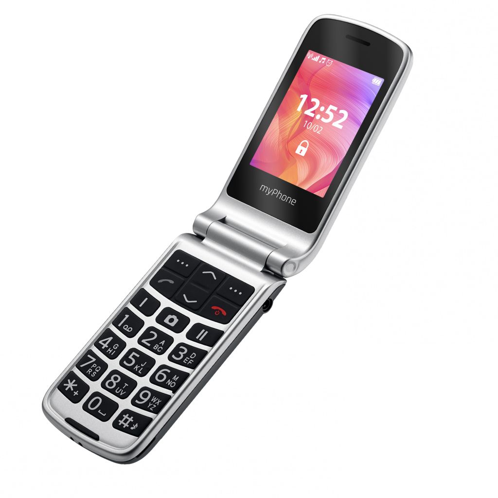 Telefon seniori cu clapeta myPhone 2G soclu incarcare butoane mari doua ecrane 2.4 si 1.4 incht retele 2G dual sim USB-C meniu RO cu info RO Alert