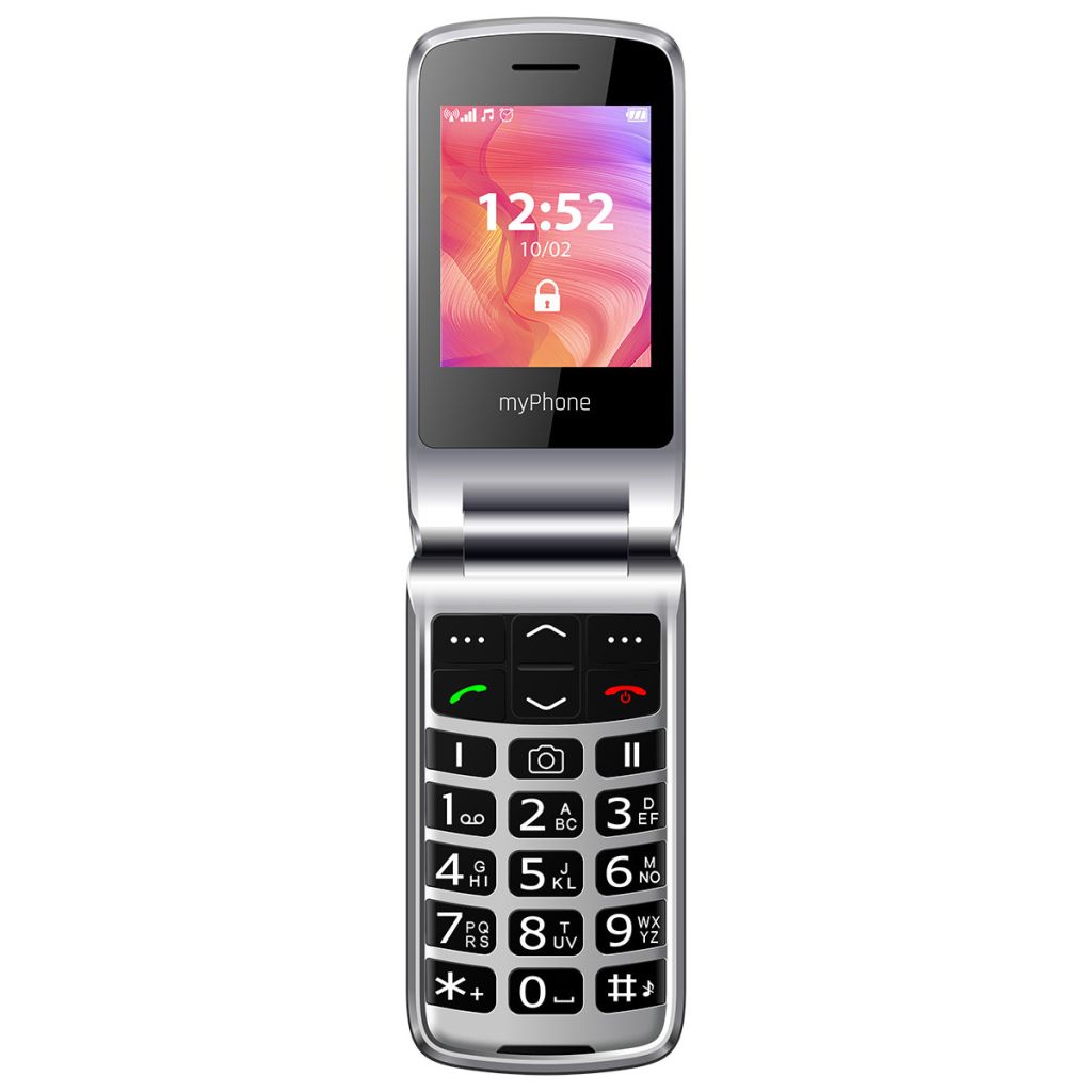 Telefon seniori cu clapeta myPhone 2G soclu incarcare butoane mari doua ecrane 2.4 si 1.4 incht retele 2G dual sim USB-C meniu RO cu info RO Alert