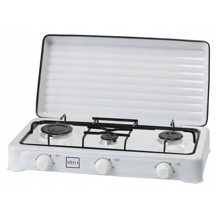 Газов котлон с 3 горелки, Stella, бял, 610x360x115мм, комплект с редуктор за газ RG A310, 1.5м газов маркуч