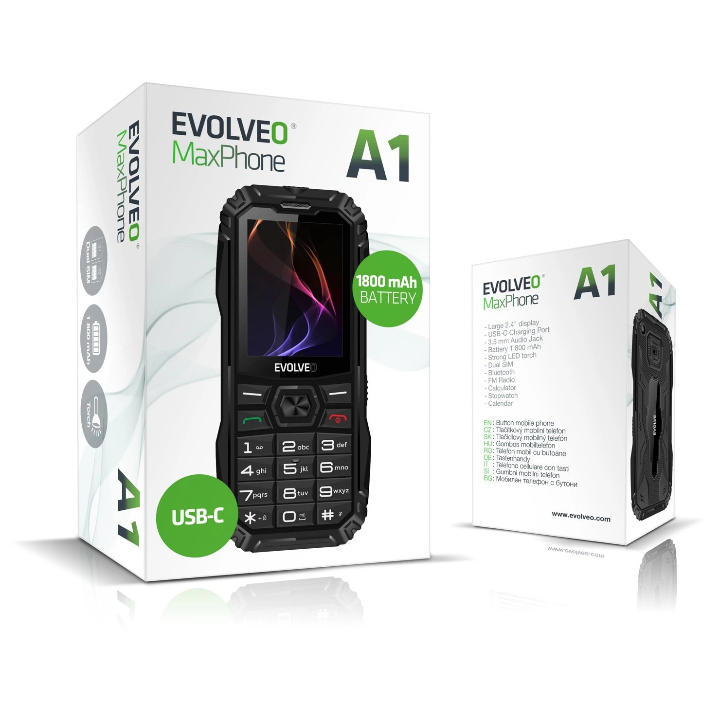 Telefon mobil cu taste, EVOLVEO MaxPhone A1, Dual SIM, negru, 2.4 inch, 1800 mAh
