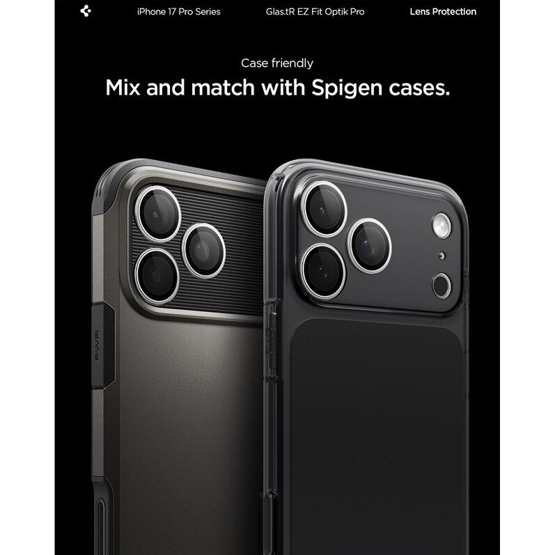 Set 2 folii sticla Spigen Glass tR EZ Fit Optik Pro, Sistem Montare, compatibila cu iPhone 14 Pro/Pro Max, 15 Pro/Pro Max, 16 Pro/Pro Max, 17 Pro/Pro Max, Silver