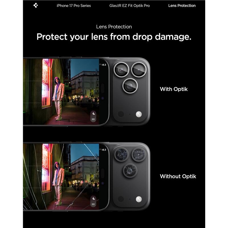 Set 2 folii sticla Spigen Glass tR EZ Fit Optik Pro, Sistem Montare, compatibila cu iPhone 14 Pro/Pro Max, 15 Pro/Pro Max, 16 Pro/Pro Max, 17 Pro/Pro Max, Silver