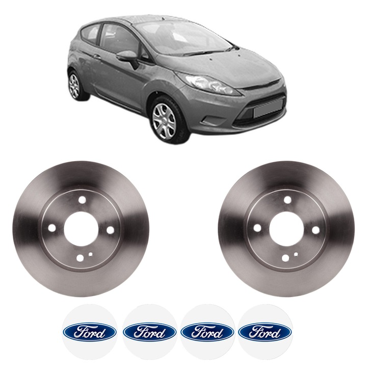 Set 2 discuri frana Fata FORD FIESTA VI (CB1, CCN) din 2012-2017, KW 55 CP 75 CMC 1499, Auto, Bosch, 4 Stickere auto cu FORD