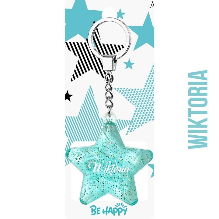 Csillag alakú kulcstartó, Be-Happy Gifts, pasztell, csillogó