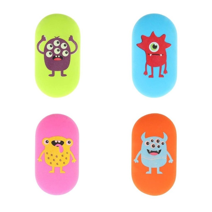 Овална гумичка за триене с принт Чудовище, комплект 24 броя, Strigo, многоцветна, компактна