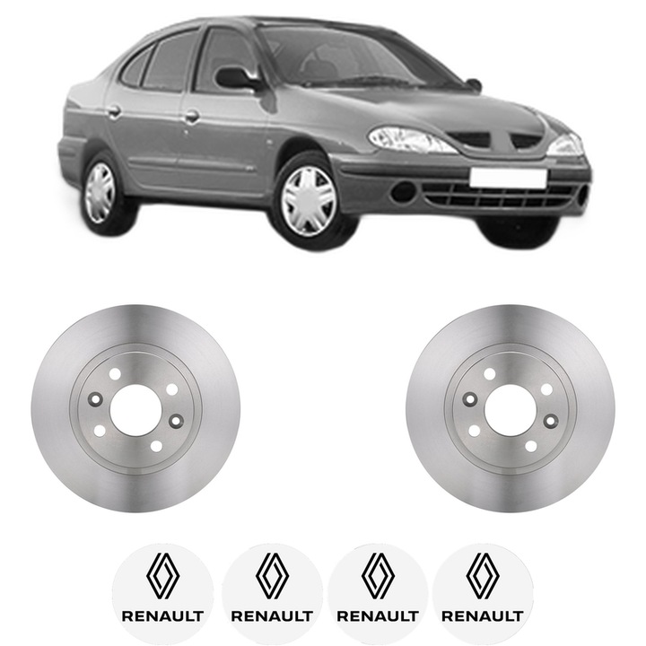 Set 2 discuri frana Fata RENAULT MEGANE I Classic (LA0/1_) din 1996-2003, KW 55 CP 75 CMC 1390, Auto, Bosch, 4 Stickere auto cu RENAULT