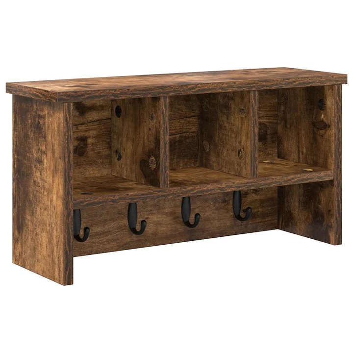 vidaXL Fali Kabáthorog polcokkal Füstölt tölgy 50 x 16 x 26 cm Faanyag 874311