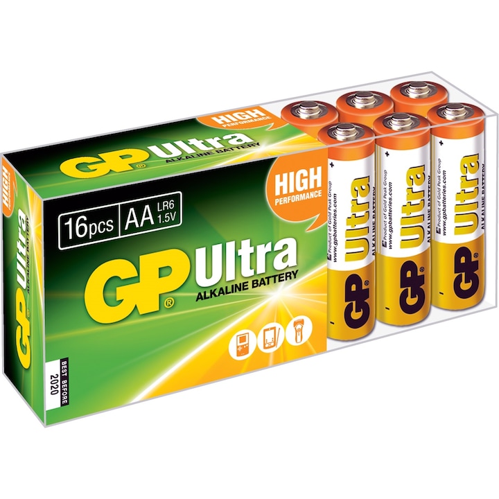 GP Batteries Ultra Alcaline AA elemek, R6, 16 darab