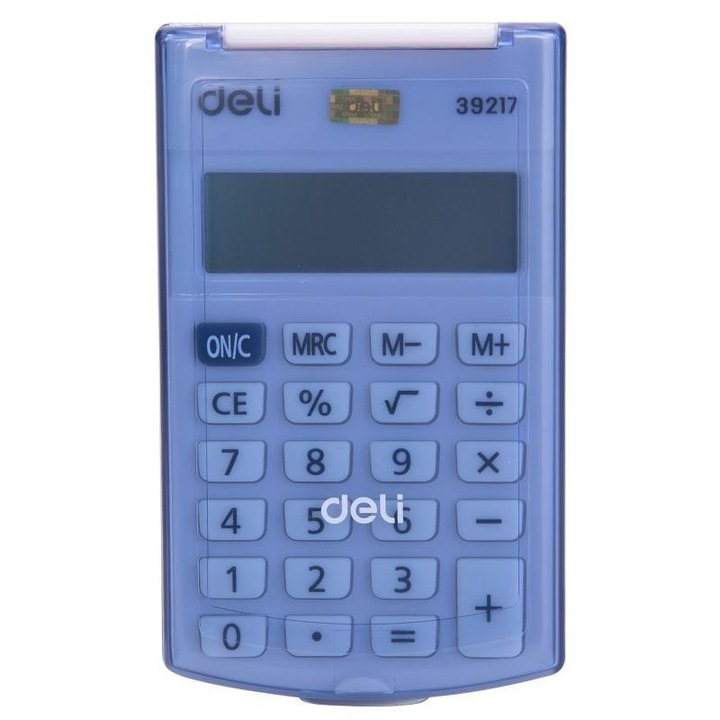 Джобен калкулатор DELI 39217, мини калкулатор, с капак, 8 цифри, соларен, син