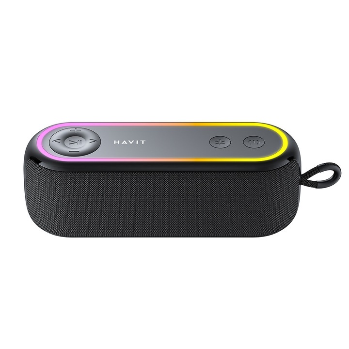 Boxa Portabila Wireless, Bluetooth 5.3, TWS, TF, USB, FM, AUX, Lumini RGB, IPX5, 2400mAh, C60, Black