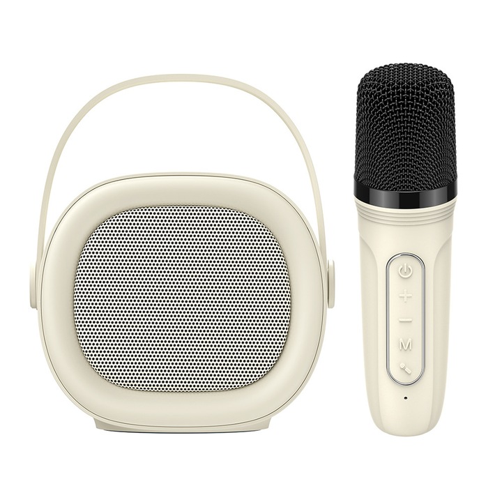 Boxa Portabila Karaoke cu Microfon, Bluetooth 5.3, Type-C, TF, AUX, 1200mAh, C63, Silicon, Beige