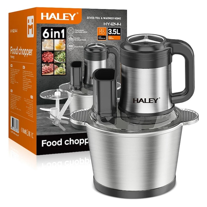 Tocator Electric Multifunctional HALEY HY-1244 – Putere de 1200W si vas de 3.5L din inox pentru tocare rapida si versatila