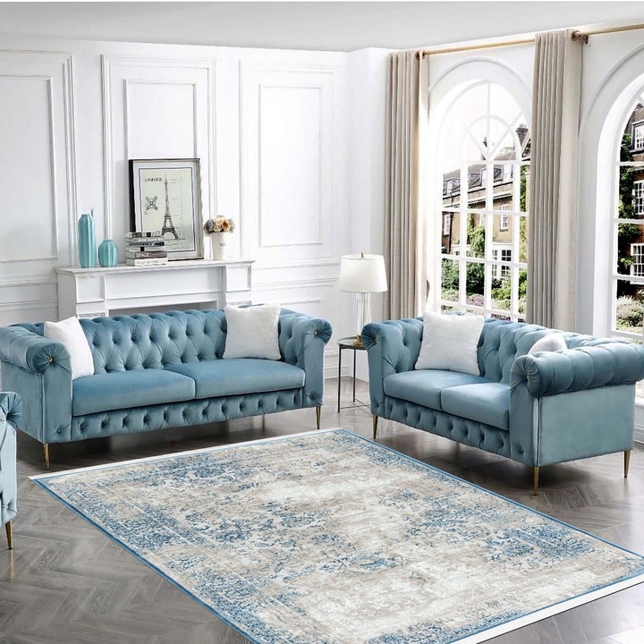 Szőnyeg Klasszikus Avantgárd AVG36805C, Szürke/Türkiz, 60X130 cm