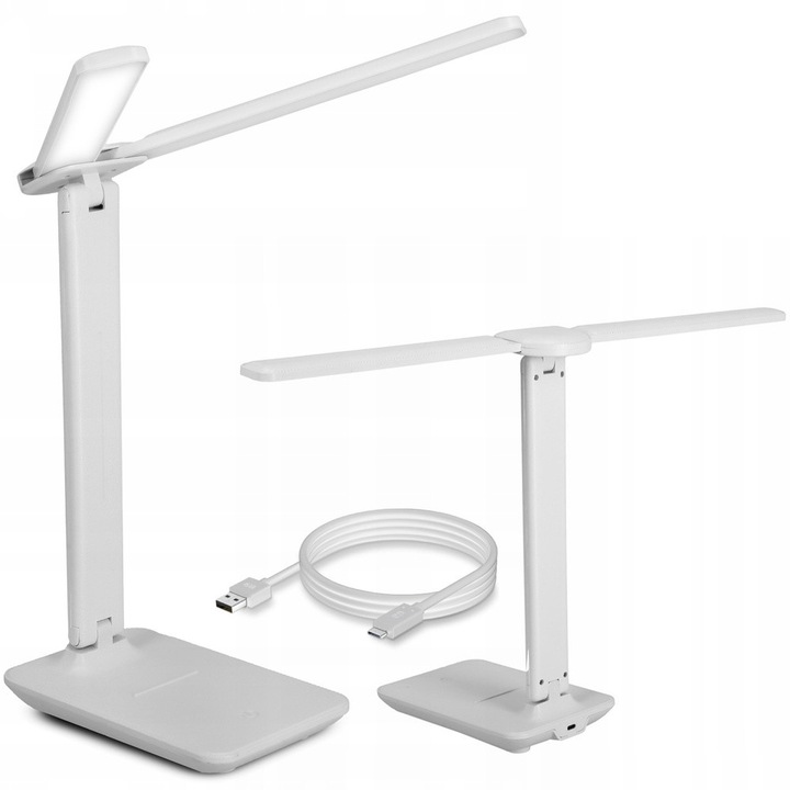 Lampa birou LED, STRADO, alb, 29x20cm, cu suport telefon si incarcare USB