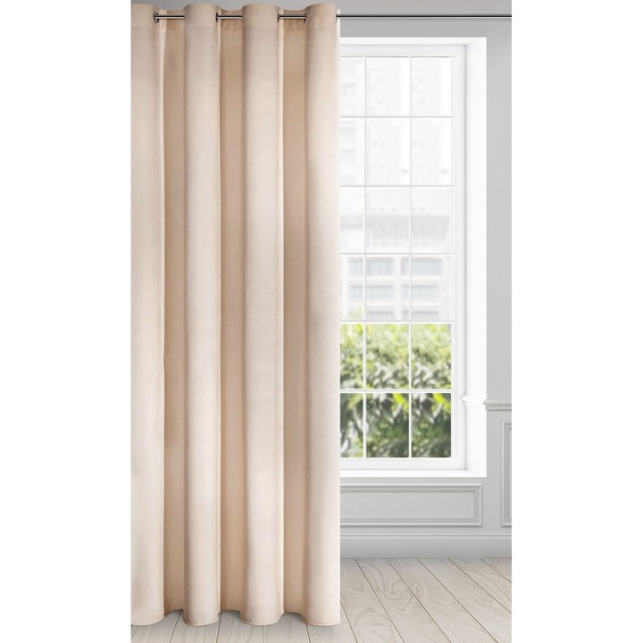 Bársonyfüggöny fémgyűrűkkel, bézs, 145 x 270 cm