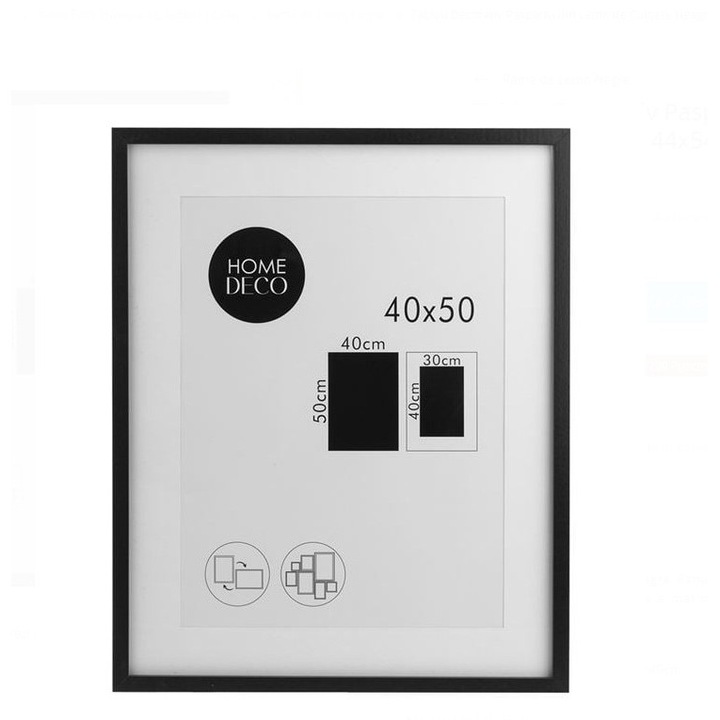 Rama foto cu paspartu, neagra, 44x54cm, MDF, sticla, pentru fotografii 30x40cm sau 40x50cm