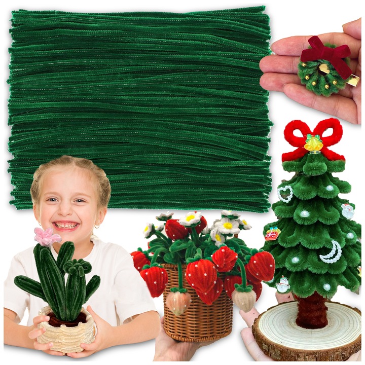 Set 100 sarme decorative, verde, 30cm, pentru decoratiuni si activitati creative