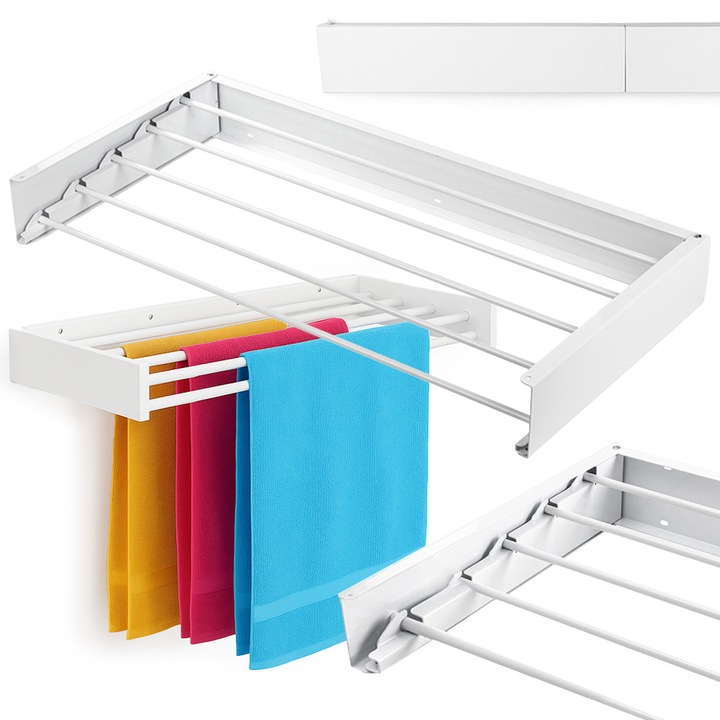 Uscator de rufe, Pixel, metal, alb, 5 bare, 80x40cm