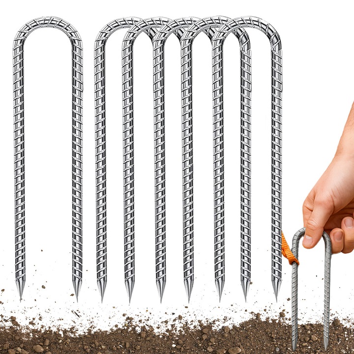 Set 6 coturi de fixare metalice, 30cm, pentru corturi, Pixel