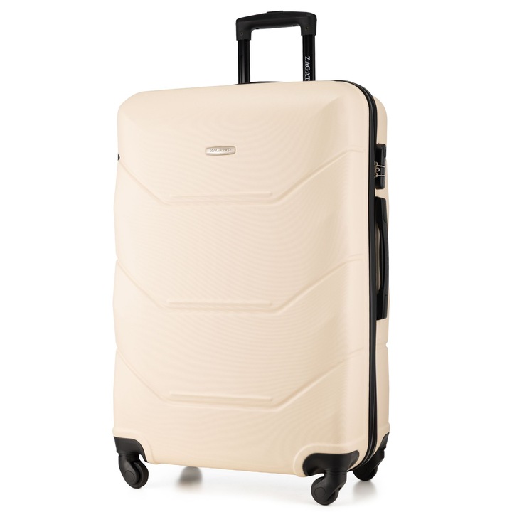 Troler mare, Zagatto®, Bej, Dimensiune 75x48x29 cm, Troller bagaj cala, Maner telescopic din aluminiu, 4 roti 360, Valiza calatorie 90L, Marime L, ABS rezistent, Picioare de protectie laterale, Cifru, ZG504 A SAND