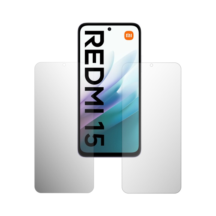 Set 2X Folie Protectie Ecran Folie24, pentru Xiaomi Redmi 15 4G, 1X Ultra-Clear + 1X Mata, Acoperire Case-Friendly ( Compatibile cu Carcasa ), Adezive, Flexibile cu Auto Regenerare