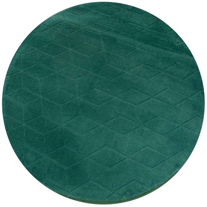 Кръгъл килим Страдо, бутилково зелен, 150x150 см, противоплъзгащ, мек