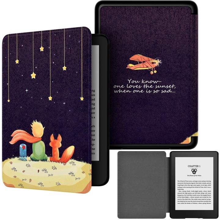 Etui grafic pentru Kindle Paperwhite 6, multicolor, cu functie de automata de uscare/trezire