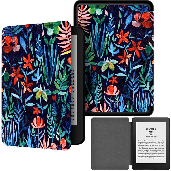 Etui grafic pentru Kindle Paperwhite 6, multicolor, cu functie de automata de uscare/trezire